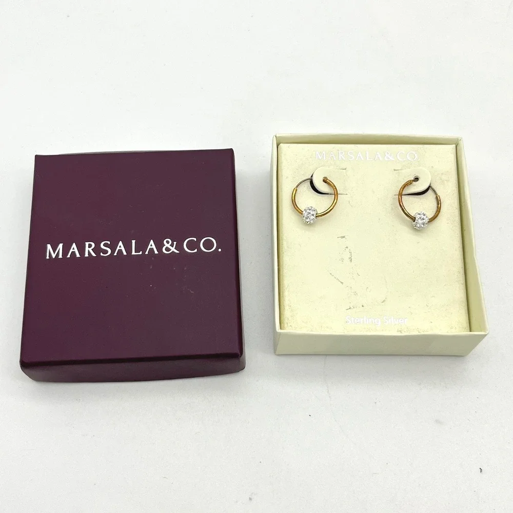 Marsala & Co.‎ Sterling Silver Gold Tone Hoop Earrings with Crystal Ball